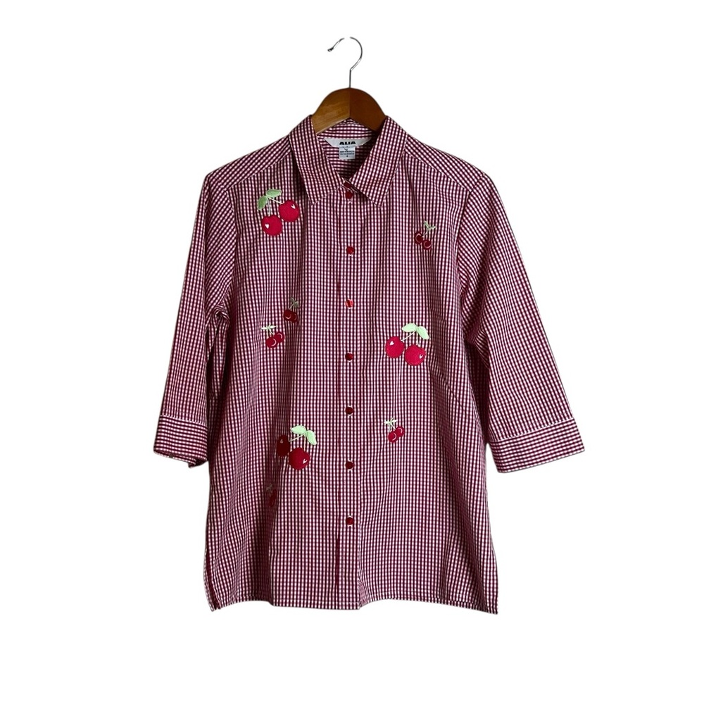 Alia cherry button down shirt. Size 8